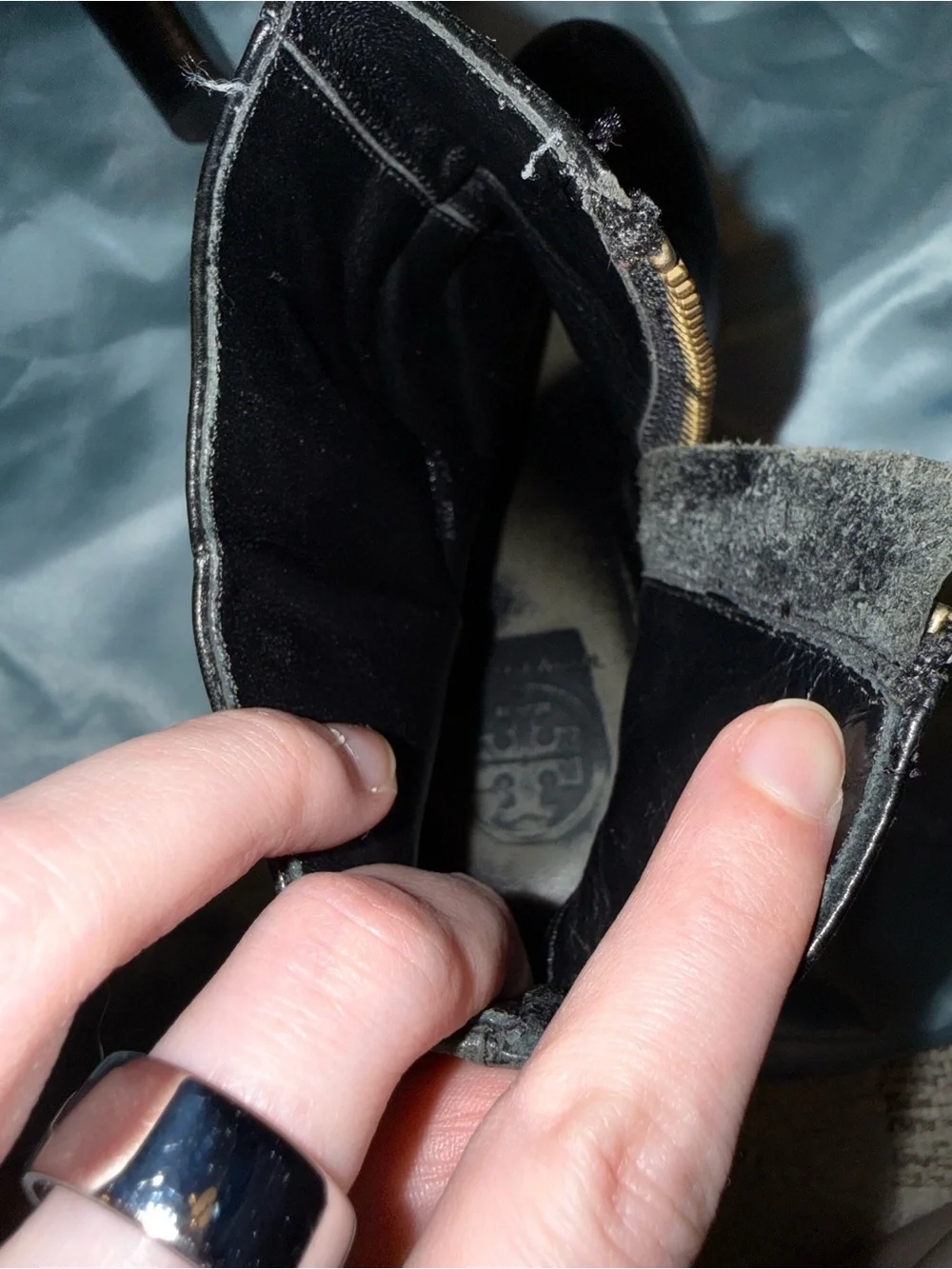 Tory Burch Barrick Black Leather Booties Logo Buckle Zipper Size 8.5